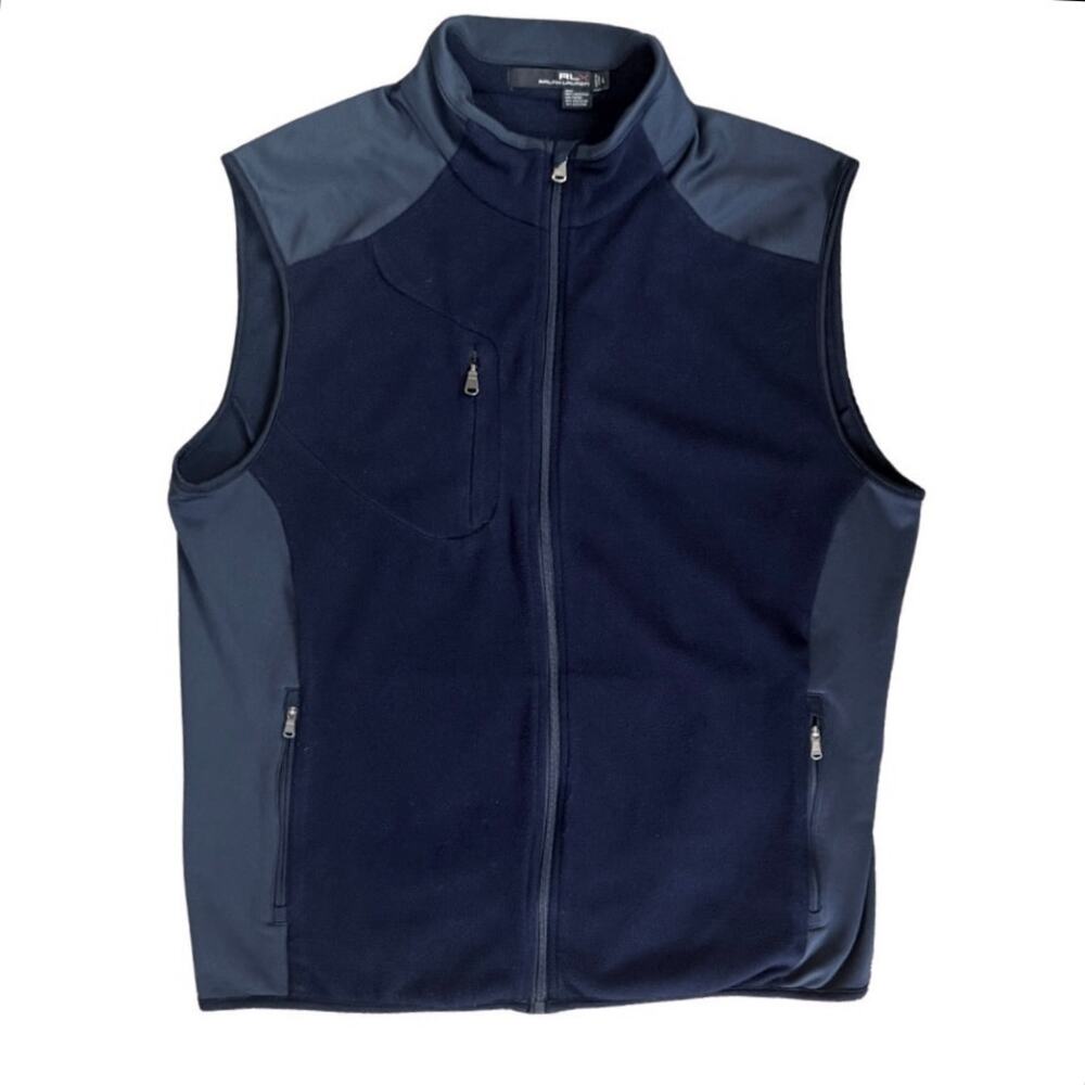 Ralph Lauren RLX Fleece Vest Mens Large Blue Full Zip Golf Jacket Mockneck
